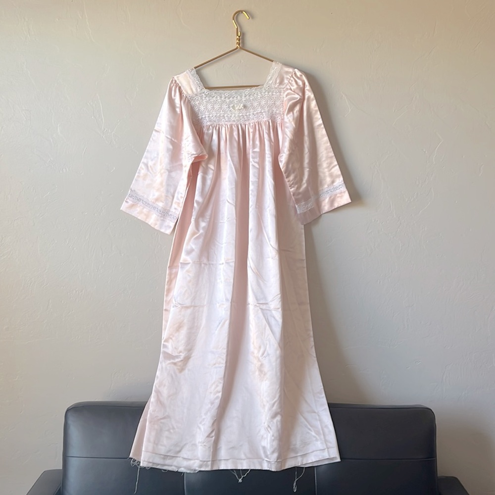 Vintage Christian Dior Long Sleeve Pink Satin Nightgown